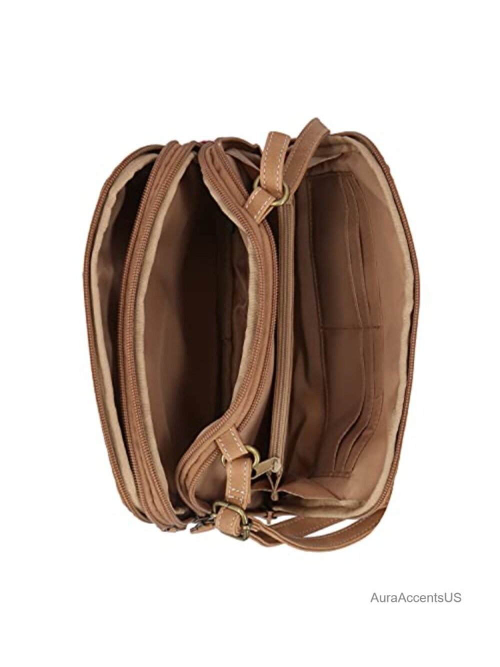 Vegan Leather Crossbody Bag Triple Zip Travel Purse Organizer - Picture 3 of 6